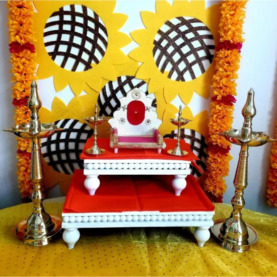 Wooden Laddu Gopal Sinhasan for Pooja Mandir Kanha Ji Singhasan Krishna Aasan for All God Janamashtami Favor Meenakari Singhasan for Pooja Housewarming Gift {2}