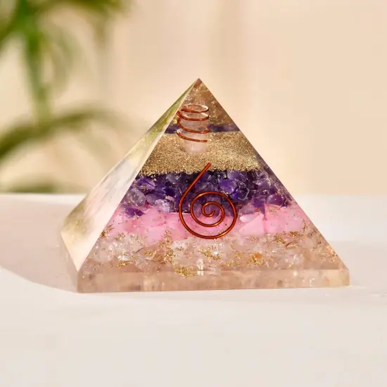 Orgonite Pyramid Seven Chakra Gemstone Orgone Chakra Healing Amethyst Rose Quartz Stone Energy Generator Pyramids for Goodluck Spiritual Healing Meditation Yoga - Office Living Room Decor {1}