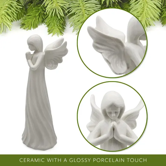 White Ceramic Praying Angel Figurine 9in Guardian Statue {2}