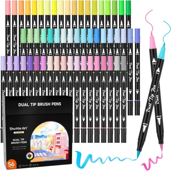 56 Pastel Colors Dual Brush Pen Art Markers {1}