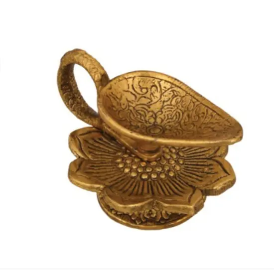 Lotus Brass Finish Diya Deepam Vilakku Samai Oil Lamps for Home Pooja Room Diwali Decor Mandir Temple Akhand Diya Indian Traditional Hindu Puja Religious Deepawali Housewarming Return Gifts {5}