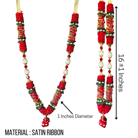 1 ct. Indian Garland Haar Mala 16 Inch God Goddess Haar Mala Idol Pooja Item Garland for Photo Frame Idol God Shringar Mala Reusable Satin Mala Temple Decor {6}