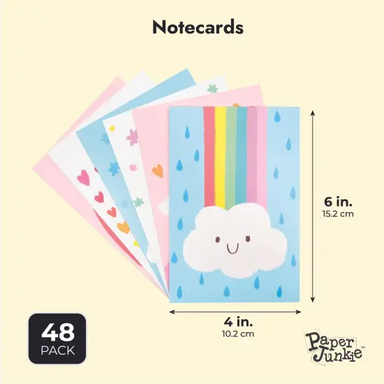 48 Pack Rainbow Cards with Envelopes for Thank You, Baby Shower, Birthday, Kids Stationary, Girls (Pastel, 4x6 In) Multicolor {3}