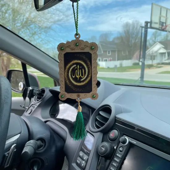 Islamic Car Hanging Ornament Allah Car Rear Mirror Hangers Ornament Photo Frame Allah Muhammad Islamic Ramadan Eid Gift Muslim Car Decor Hanging Charm Decor Accessories (pack of 1) {1}