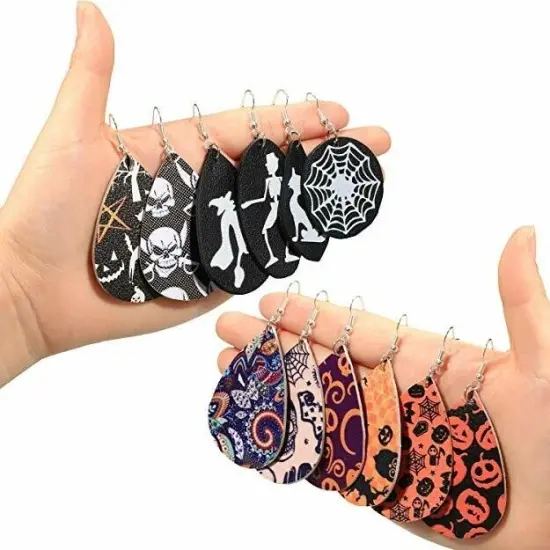 Chic Halloween Teardrop Leather Drop Earrings {3}