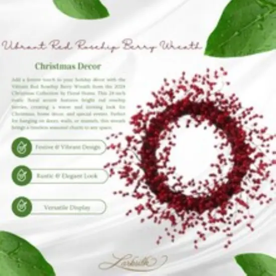 6-Pack Vibrant Red Rosehip Berry Wreath - 24" Rustic Floral Accent for Christmas Decor, Home & Events - 2024 Christmas Collection, Floral Home by Artificial Flowers {5}