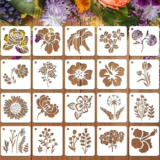JULMELON Flower Stencils for Wood, 20Pcs Sunflower Painting Stencil Reusable Stencils DIY for Wall Floor Decor Rock Dot Painting Art Projects (3inch) {1}
