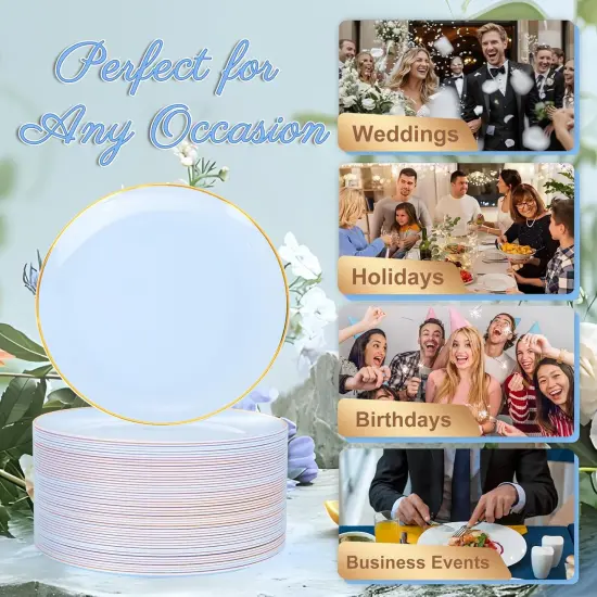 200Pcs Blue Gold Cake Plates with Plastic Forks - Serves 100 Guests {3}