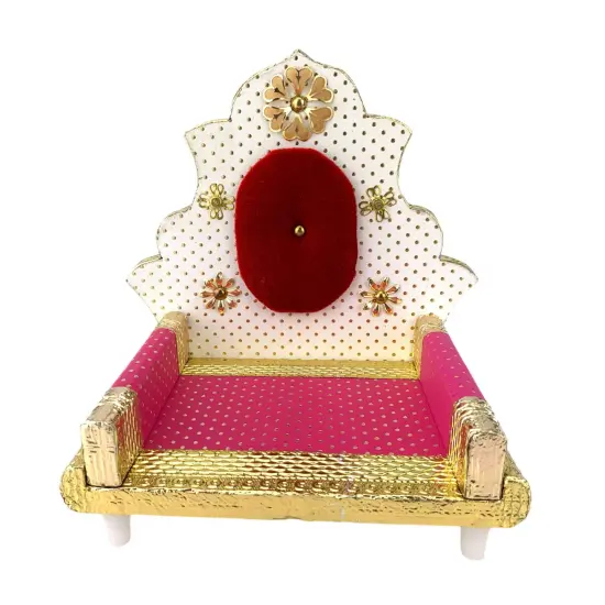 Wooden Laddu Gopal Sinhasan for Pooja Mandir Kanha Ji Singhasan Krishna Aasan for All God Janamashtami Favor Meenakari Singhasan for Pooja Housewarming Gift {5}