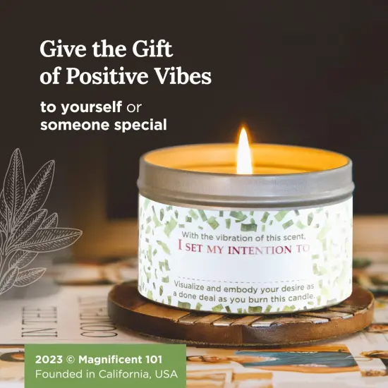 Magnificent 101 Long Lasting Affirmation Tin Candle with Sage & Clove Scented | 6 Oz - 30 Hour Burn | Made of Soy Wax for Abundance, Meditation, Manifestation | Manifesting More Money Than I Can Multicolor {6}