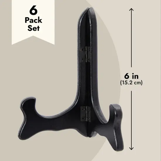 6-Pack Small Wooden Plate Stands for Display 6 Inch, Picture Easels for Desk, Tabletop, Arts and Crafts, DIY Projects, Students, Painting, Artists, Classroom (Black) {3}