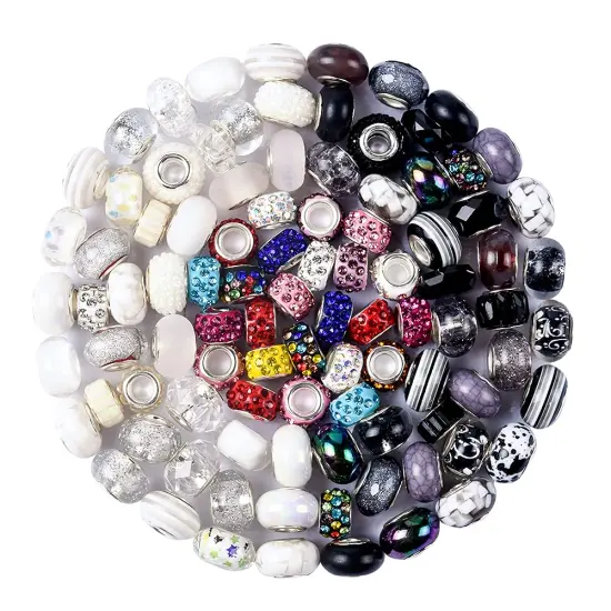 Aipridy Assortment European Large Hole Beads Spacer Beads Rhinestone Craft Beads for DIY Charms Bracelet Jewelry Making (Black-White) {1}