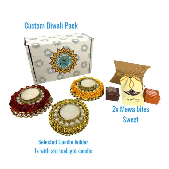 Personalize Diwali Gift Boxes Candle Holder with Mewa Bites Hamper Sweets Dry Fruits for Employees Home Office India Festival Gift Hamper for Friends Family & Relatives - Corporate Gift {6}