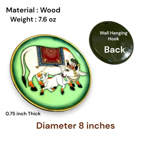 Decorative Plates Traditional Indian Wall Hanging Ornament Hand Painted Boho Round Display Wooden Plate for Home Office Kitchen Wall D&eacute;cor - Diwali Housewarming Gift {4}