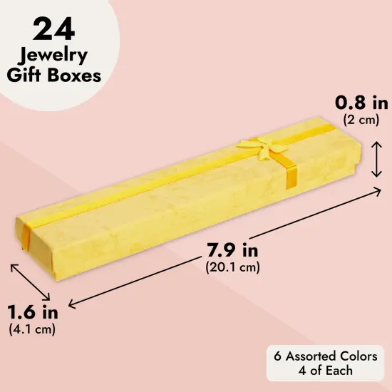 24 Pack Empty Jewelry Gift Boxes for Necklaces, Bracelets, Press On Nail Packaging with Lids and Decorative Ribbon Knot, 6 Colors (7.9 x 1.6 In) {4}