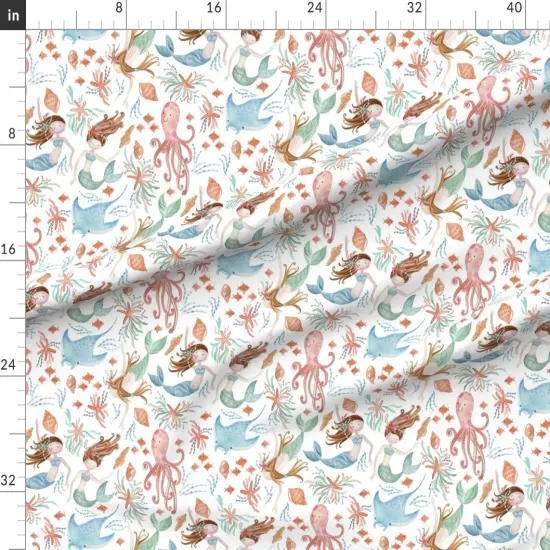 Various Fabrics by the Yard or Fat Quarter Sweet Mermaids Whimsical Watercolor Fantasy Creatures Mermaid Ocean Sea Girl Nursery Custom Printed Fabric by Spoonflower {1}