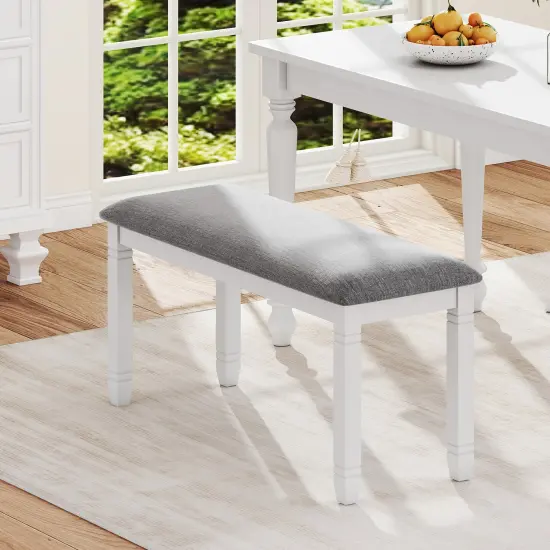 40.5" Grey Dining Bench with Sturdy Rubber Wood Frame and Cushioned Seat for Bedroom or Hallway {6}