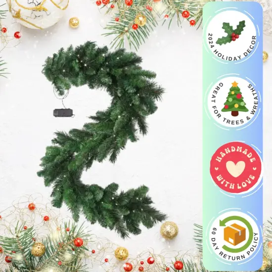 2PC Pre-Lit Christmas Garland 6' Artificial Pine - 120 Tips, 12" Wide with 75 Battery-Powered LED Lights {2}