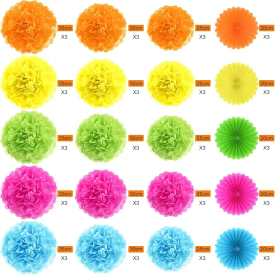 60 Pcs Tissue Paper Pom Poms Kit Colorful 10, 12, 14 Inch Rainbow Pom Poms Ball Decorations for Classroom Outdoor Birthday Wedding {2}