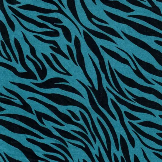 Zebra Animal Print Fabric DTY Brushed Knit 58/60" Wide, Soft & Stretchy TEAL BLUE {1}