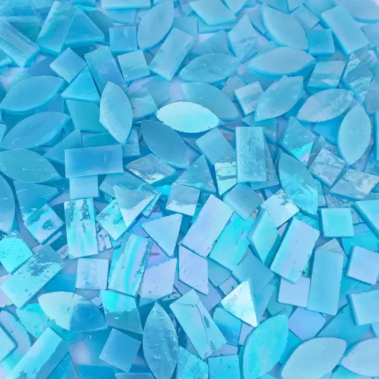 LITMIND Iridescent Glass Mosaic Tiles for Crafts, 240 Pieces 5 Shapes Mixed Stained Glass Sheets, Mosaic Kits for Adults (Iridescent Aqua) {3}