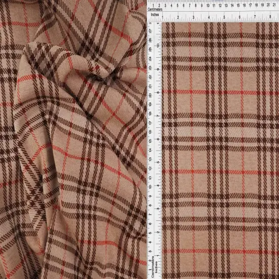 1 Yard Double Knit Jacquard Plaid Fabric Stretch Polyester Spandex 58/60 Inches Wide Blue/Red {6}
