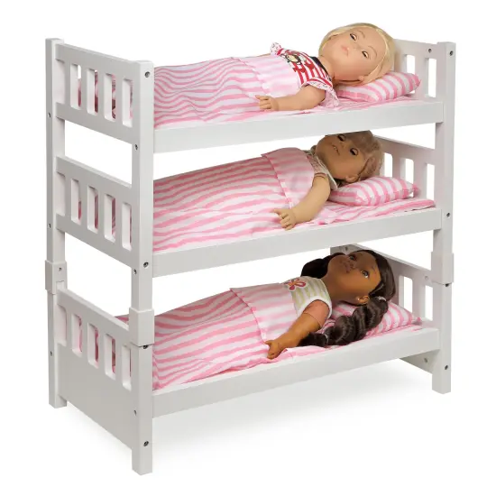 Badger Basket 1-2-3 Convertible Doll Bunk Bed with Bedding and Free Personalization Kit - Pink/Stripe {5}