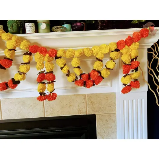 5 Feet Marigold Yellow Orange Door Toran Hanging Valance Festival Garland Indian Wedding Decor Indoor Outdoor Bandarwal Pooja Decor Diwali Decoration {3}