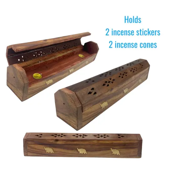 Wood Incense Stick Holder Handmade Rosewood Holder Fragrance Burner Tray Agarbatti Dhoop Ash Catcher Conical Box Shape Incense Holder for Temple Decor {5}