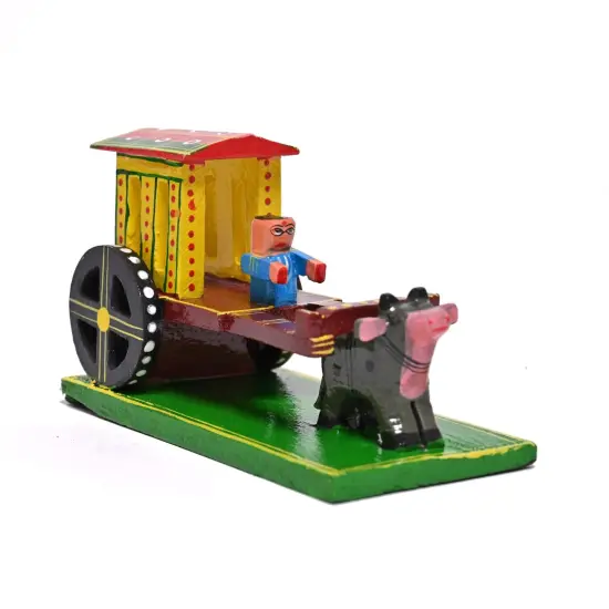 Indian Wooden Bullock Cart Decor Kondapalli Hand Painted Golu Decoration Showpiece for Home Living Room Shelf Display Table Decor Gifting Item {6}