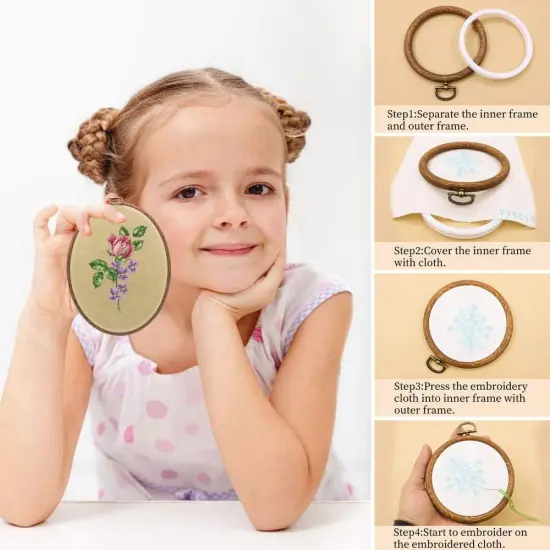 5PCS Round Embroidery Hoops - Circle Display Cross Stitch Hoop Frame (Brown, 8 inch) {3}