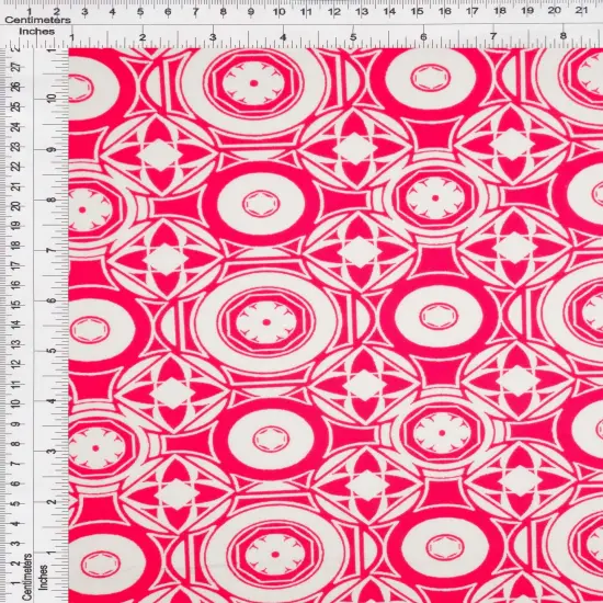 1 Yard DTY Geo Print Knit Fabric 190 GSM, 58/60&Prime; Wide Polyester Spandex Blend FUCHSIA {3}