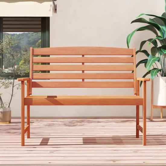 Wooden Garden Bench for 2 with Slatted Backrest and Armrests {5}