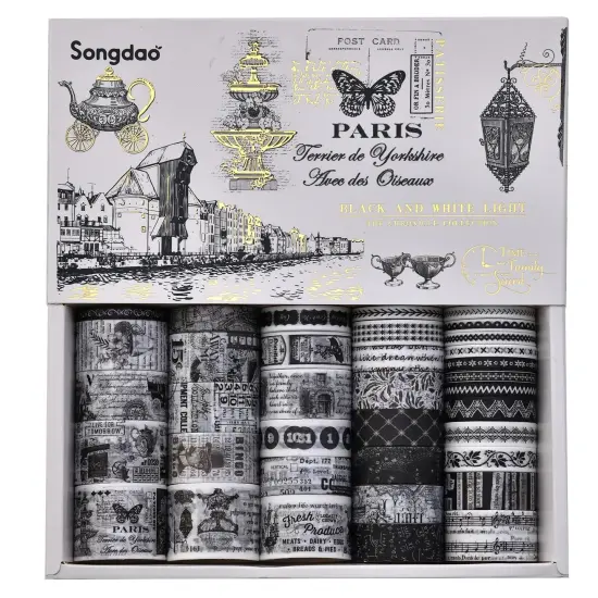 36 Rolls Vintage Washi Tape (Black & White Light) {3}