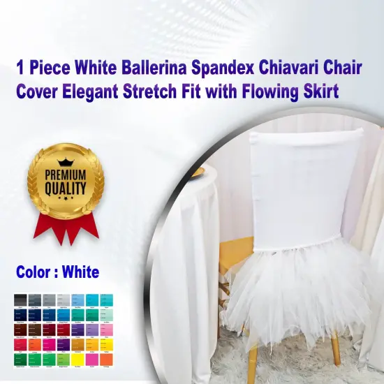1 Piece White Ballerina Spandex Chiavari Chair Cover Elegant Stretch Fit with Flowing Skirt {1}
