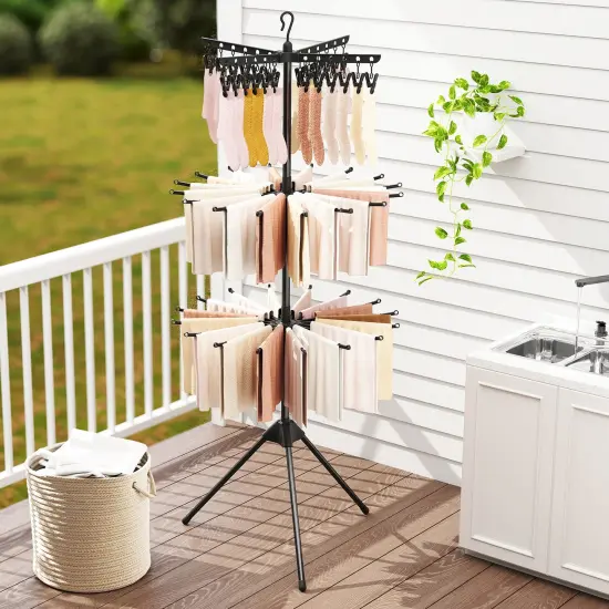 Freestanding 3-Tier Drying Rack with 24 Clips and Rotating Arms Perfect for Laundry Rooms or Balconies {3}