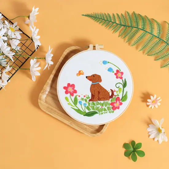 Louise Maelys Dog Embroidery Kits for Beginners with Floral Pattern,Cross Stitch Kit for Adults DIY Needlepoint with Embroidery Instructions {2}