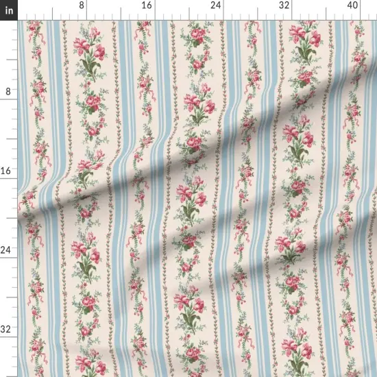 Various Fabrics by the Yard or Fat Quarter Grandmillenial Floral Stripe Pink Cream Blue Shabby Chic Custom Printed Fabric by Spoonflower {1}