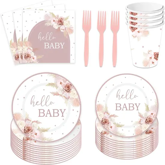 120PCS Boho Baby Shower Party Plates {1}