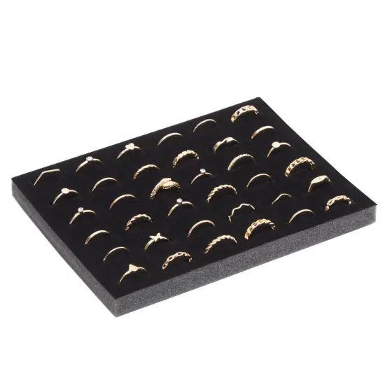 6 Pack Black Velvet Ring Organizer for Jewelry Displays and Cases, Retail, Travel, 36 Slot Foam Insert Stud Earring Holder (7.5 x 5.5 x 0.5 In) {6}