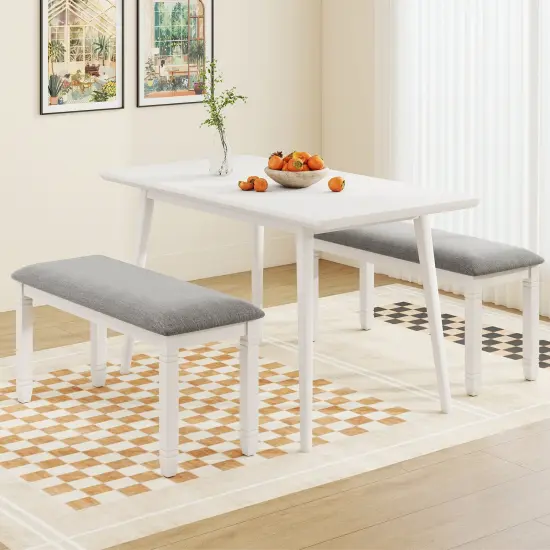 40.5" Grey Dining Bench with Sturdy Rubber Wood Frame and Cushioned Seat for Bedroom or Hallway {2}