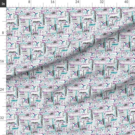 Various Fabrics by the Yard or Fat Quarter Blue, Purple, Gymnastics, Words, Teal, Sport, Gymnast, Athletic, Typography Custom Printed Fabric by Spoonflower {1}