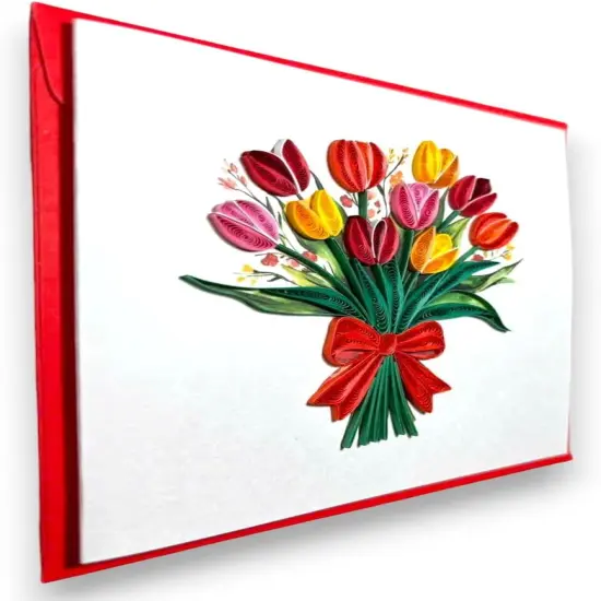Handmade Quilling Tulip Greeting Card &ndash; 3D Pop-Up Floral Card {2}