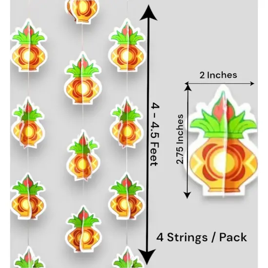 Makar Sankranti 4PC Paper Frill Kalash - Decorative Paper Kalash Frills Wall Hanging for Sankranthi Lohri Pongal Indian Harvest Festival Backdrop Kalash Decor Strings - Indian Wedding Favor {4}