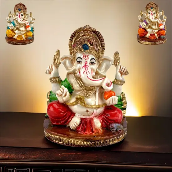 Acrylic Ganesh Statue 2.25 Inch Hindu Lord Ganesha Mini Idol Statue for Home Office Car Dashboard India God Figurine Temple Pooja Room Diwali Navrathri Wedding Gift (1 Pc) Orange {2}