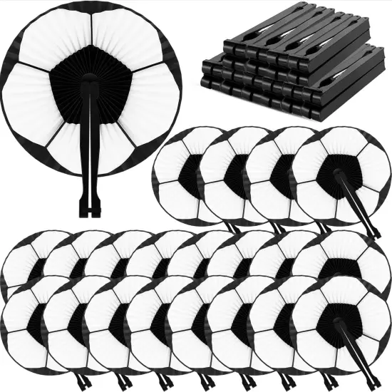 24 Pack Bulk Soccer Themed Paper Hand Fans Soccer Party Favors Decorations Decorative Folding Handheld Fans for Sport Team Gift Ball Birthday Party {1}