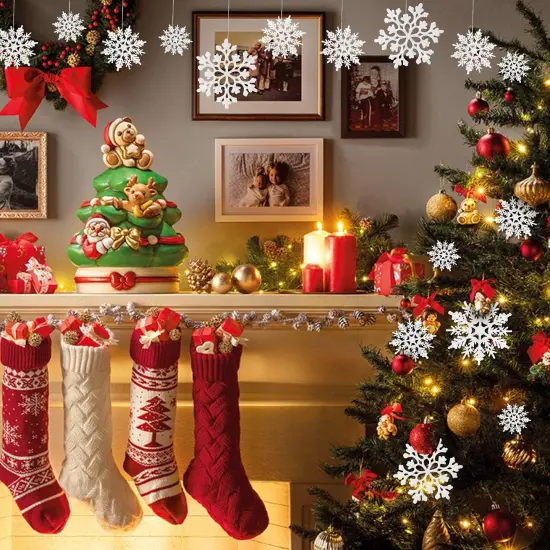 46 Pcs White Glitter Snowflake Ornaments - White, silver {2}