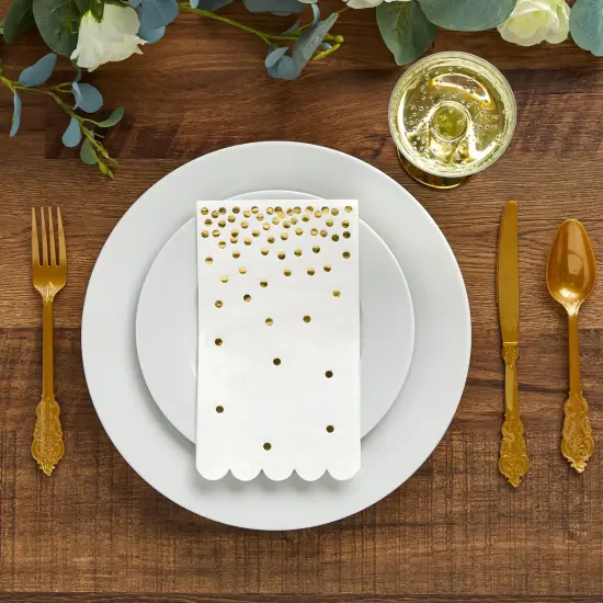 100-Pack White and Gold Scalloped Dinner Napkins - Gold Polka Dot Disposable Paper Napkins for Wedding Reception, Rehearsal Dinner (4x8 In) {4}