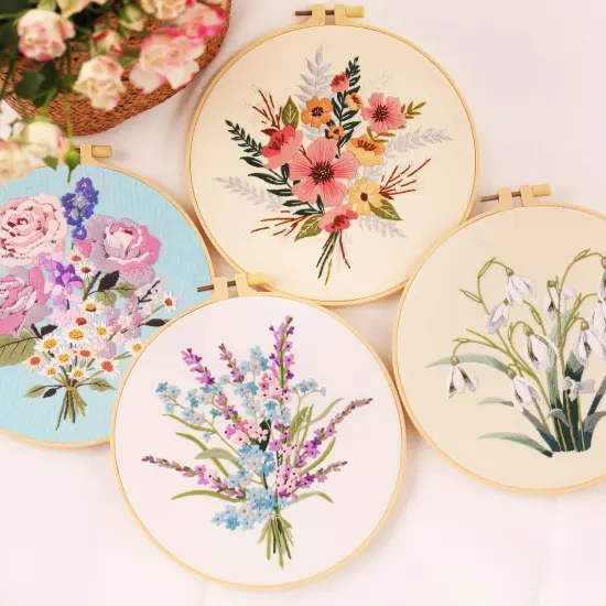 REEWISLY 4pcs of Embroidery kit with Patterns and Instructions, DIY Adult Beginner Cross Stitch Kits, Including 2 Plastic Embroidery Rings, 1 Pair of Scissors, Colored Threads and Needles {2}