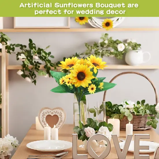 8 Packs Artificial Sunflowers with Stems (Vivid Style) {3}
